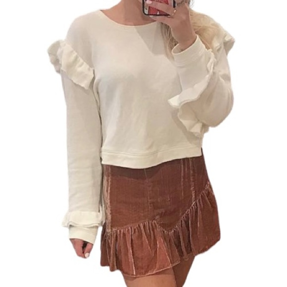 LoveShackFancy Cropped Ruffle Sweatshirt S